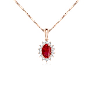 6x4mm AAA Oval Ruby Pendant with Floral Diamond Halo in Rose Gold