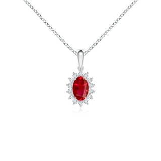 6x4mm AAA Oval Ruby Pendant with Floral Diamond Halo in White Gold