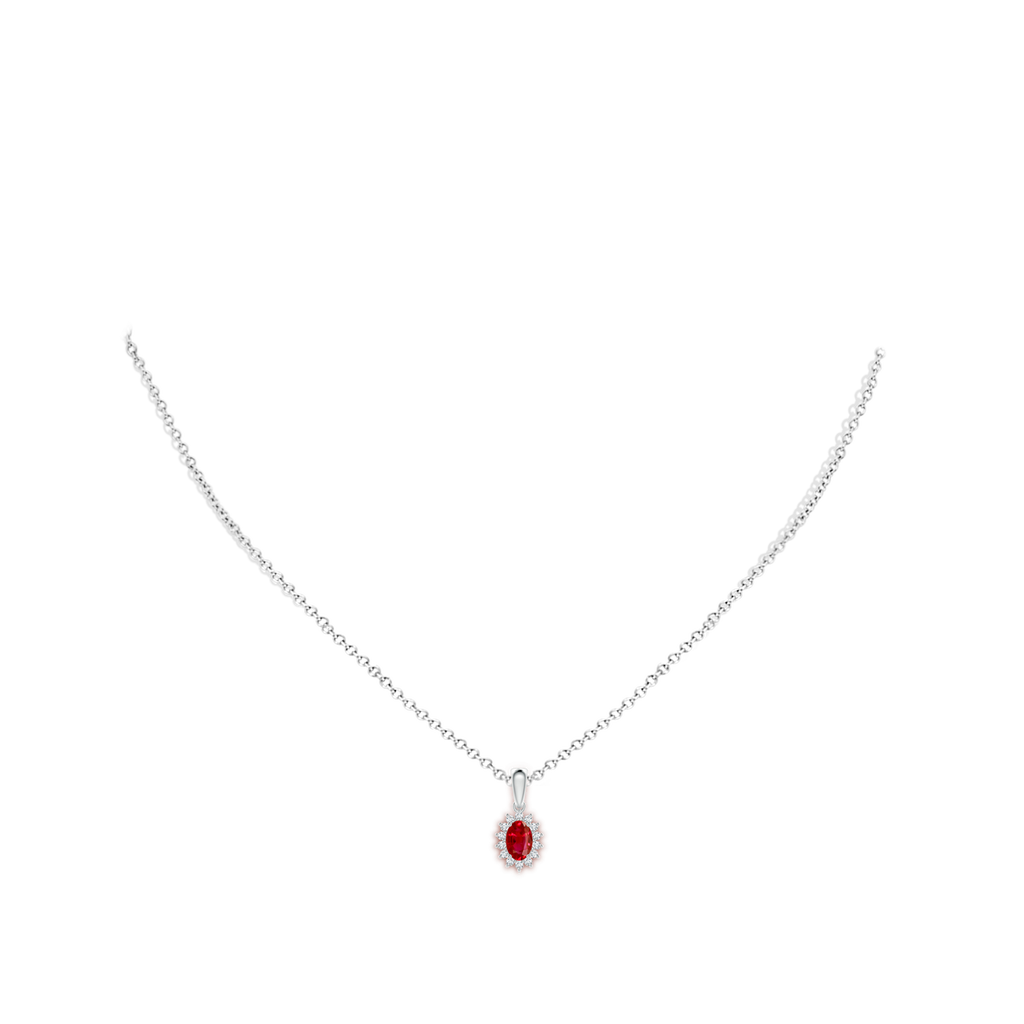 Oval Ruby Pendant with Floral Diamond Halo | Angara