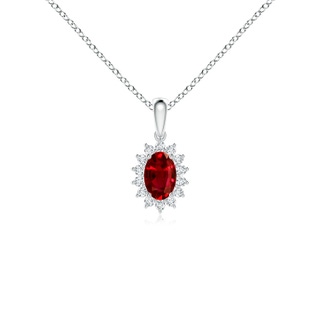 6x4mm AAAA Oval Ruby Pendant with Floral Diamond Halo in P950 Platinum
