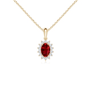 6x4mm AAAA Oval Ruby Pendant with Floral Diamond Halo in Yellow Gold