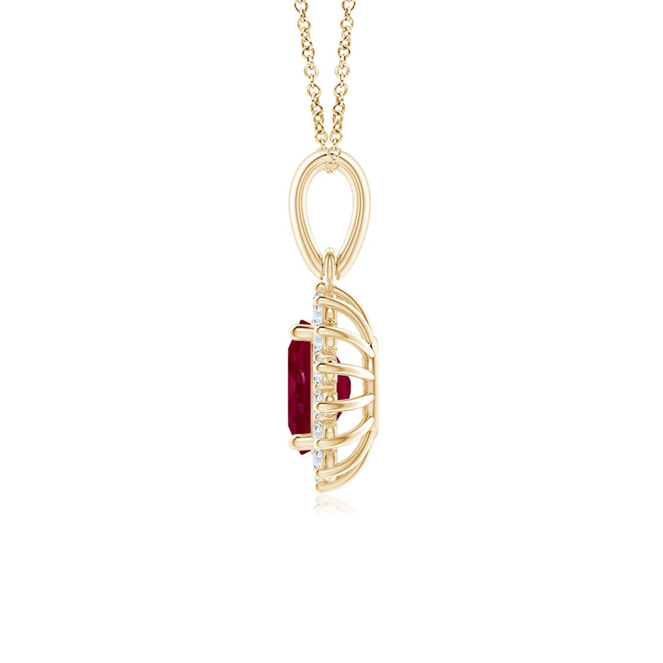 7x5mm A Oval Ruby Pendant with Floral Diamond Halo in Yellow Gold side 199