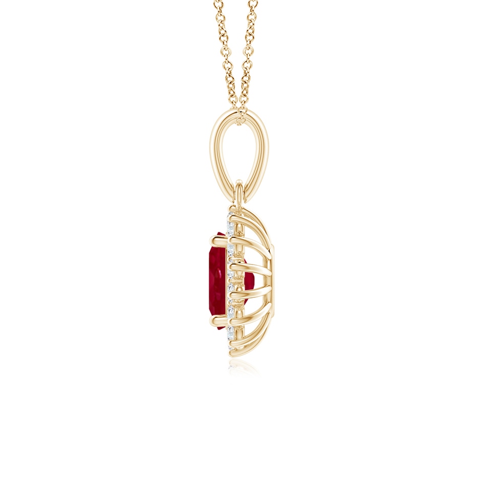 7x5mm AA Oval Ruby Pendant with Floral Diamond Halo in Yellow Gold side 199
