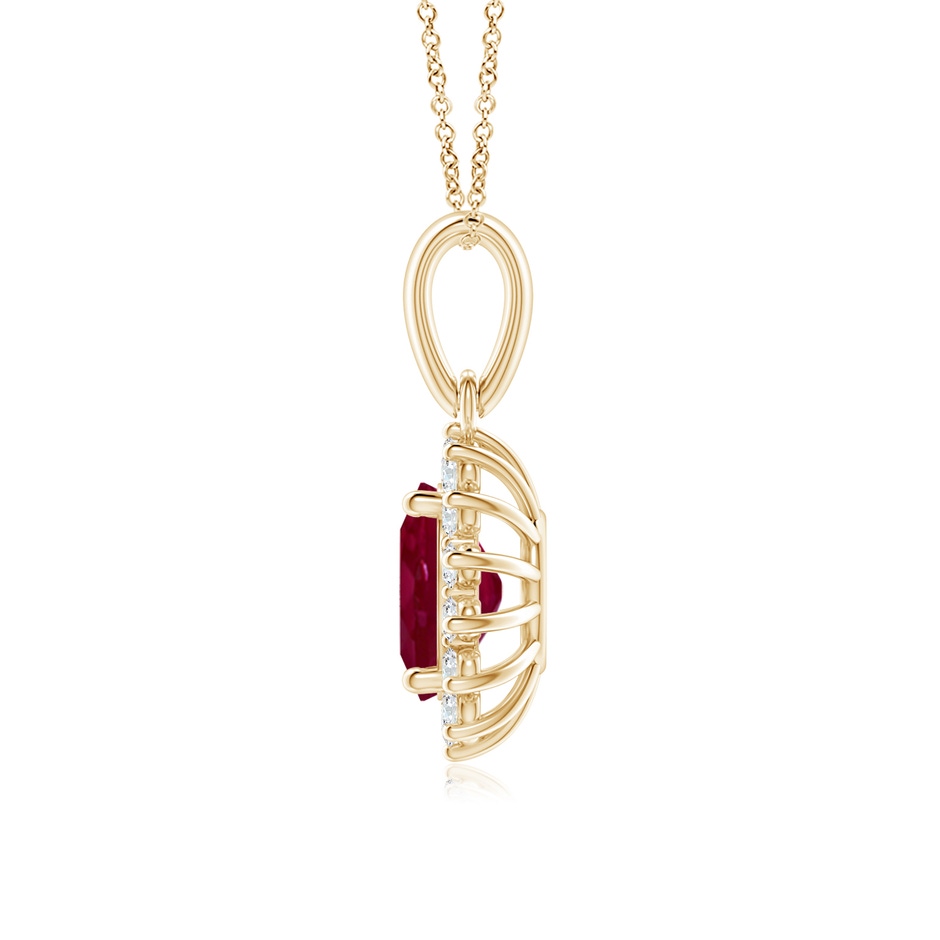8x6mm A Oval Ruby Pendant with Floral Diamond Halo in Yellow Gold side 199