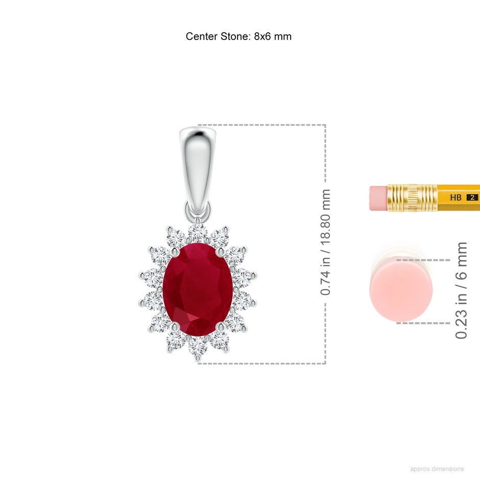 8x6mm AA Oval Ruby Pendant with Floral Diamond Halo in P950 Platinum ruler