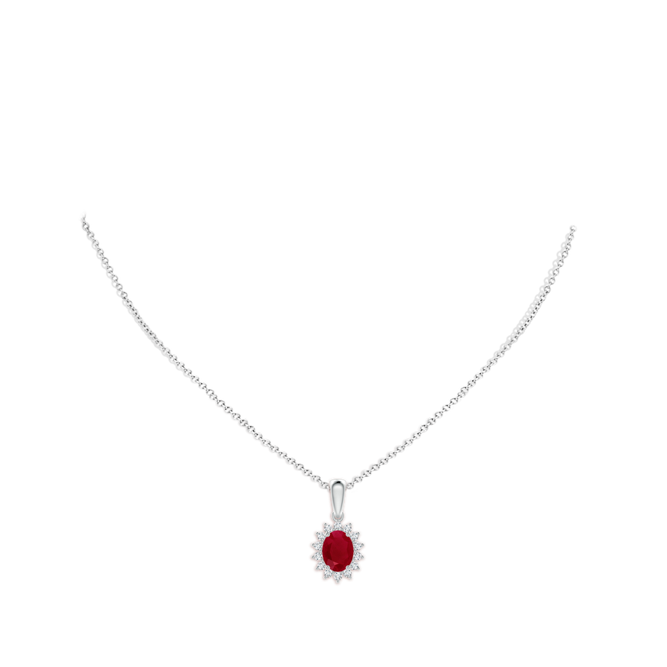 8x6mm AA Oval Ruby Pendant with Floral Diamond Halo in P950 Platinum pen