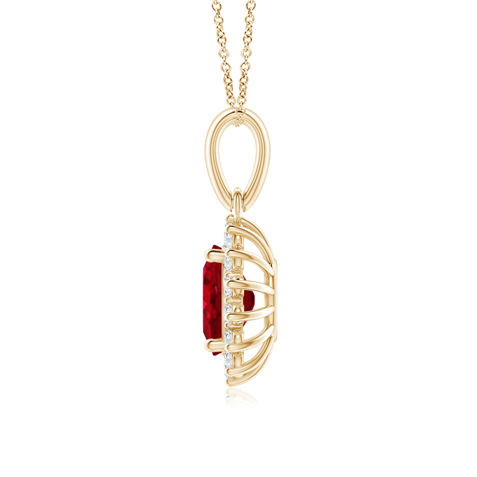 8x6mm AAA Oval Ruby Pendant with Floral Diamond Halo in 18K Yellow Gold side 199