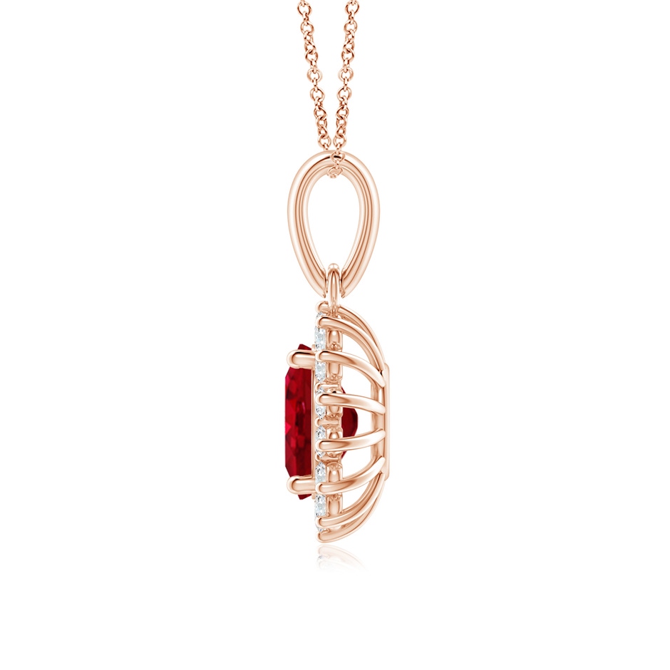 8x6mm AAA Oval Ruby Pendant with Floral Diamond Halo in Rose Gold side 199
