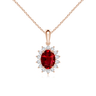8x6mm AAAA Oval Ruby Pendant with Floral Diamond Halo in 18K Rose Gold