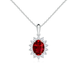 8x6mm AAAA Oval Ruby Pendant with Floral Diamond Halo in P950 Platinum
