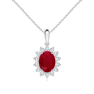 9x7mm AA Oval Ruby Pendant with Floral Diamond Halo in P950 Platinum