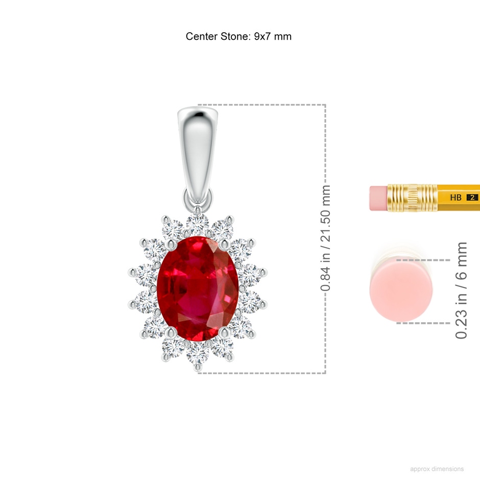 9x7mm AAA Oval Ruby Pendant with Floral Diamond Halo in P950 Platinum ruler