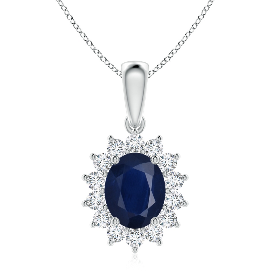 10x8mm A Oval Sapphire Pendant with Floral Diamond Halo in White Gold 