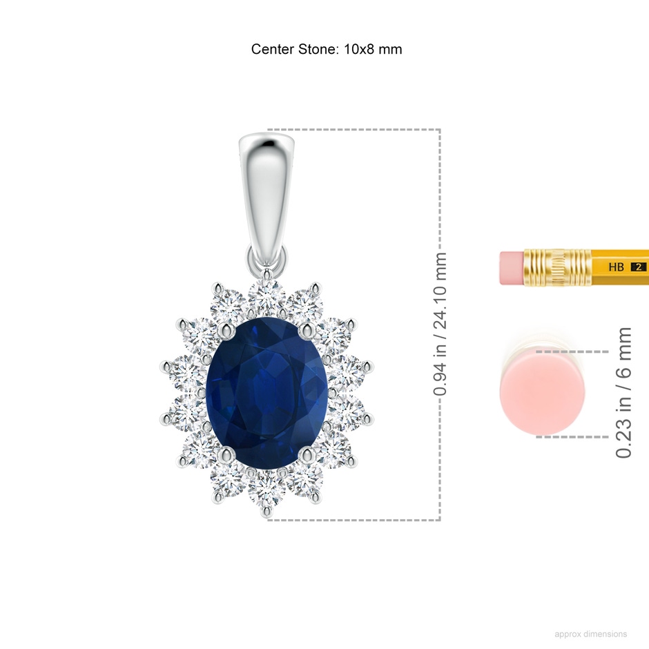 10x8mm AA Oval Sapphire Pendant with Floral Diamond Halo in White Gold ruler