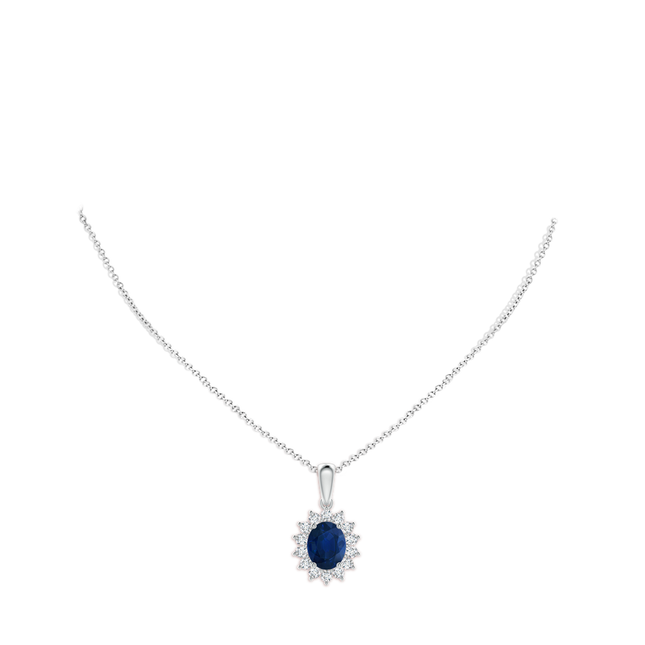 10x8mm AA Oval Sapphire Pendant with Floral Diamond Halo in White Gold pen