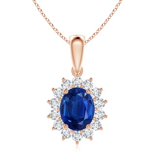 10x8mm AAA Oval Sapphire Pendant with Floral Diamond Halo in 18K Rose Gold