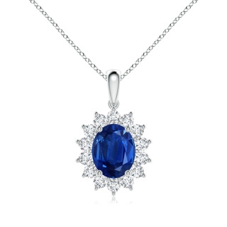 10x8mm AAA Oval Sapphire Pendant with Floral Diamond Halo in P950 Platinum