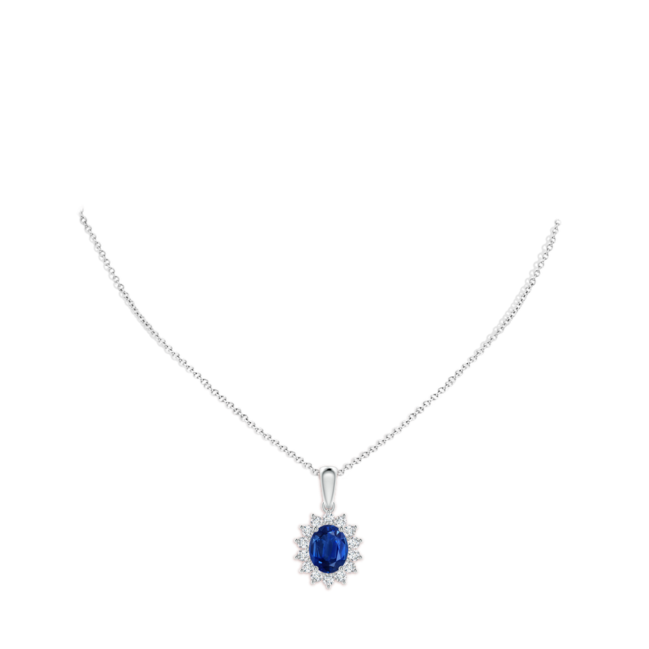 10x8mm AAA Oval Sapphire Pendant with Floral Diamond Halo in P950 Platinum pen