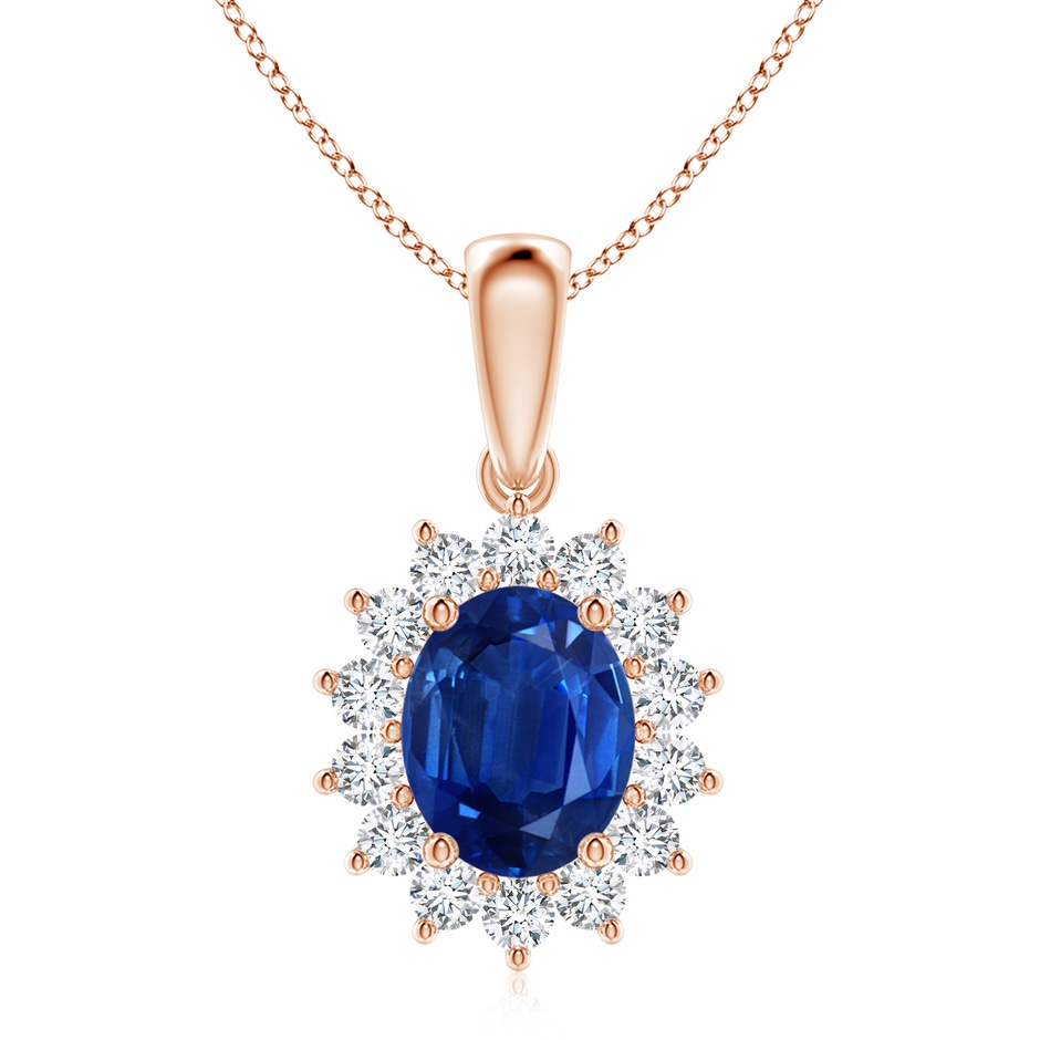 10x8mm AAA Oval Sapphire Pendant with Floral Diamond Halo in Rose Gold 