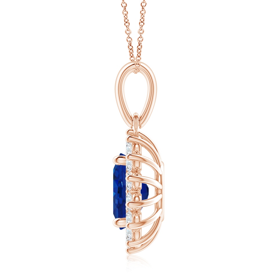 10x8mm AAA Oval Sapphire Pendant with Floral Diamond Halo in Rose Gold side 199