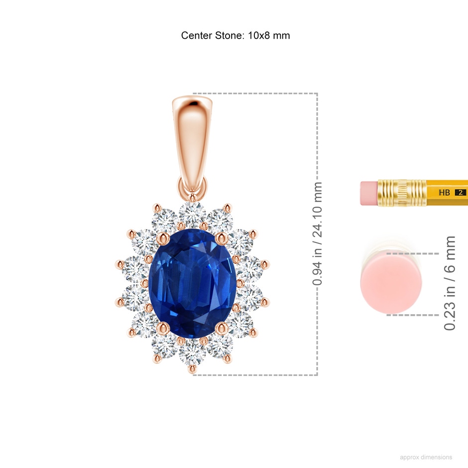 10x8mm AAA Oval Sapphire Pendant with Floral Diamond Halo in Rose Gold ruler