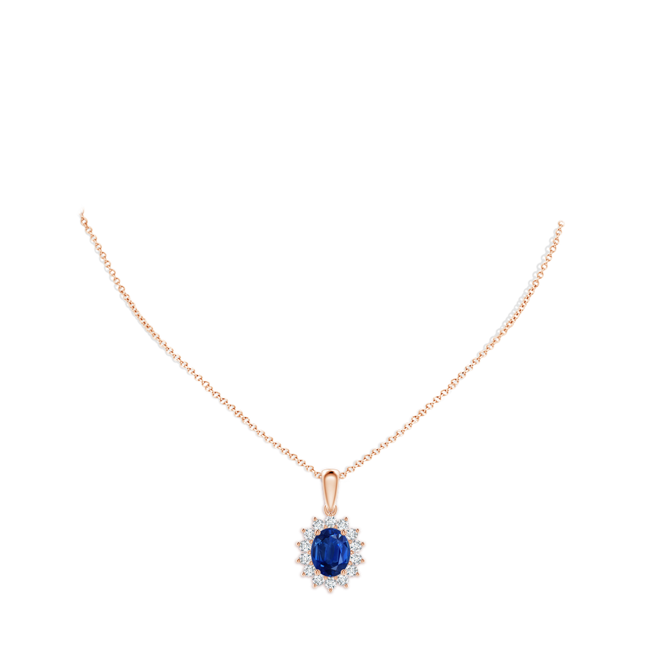 10x8mm AAA Oval Sapphire Pendant with Floral Diamond Halo in Rose Gold pen