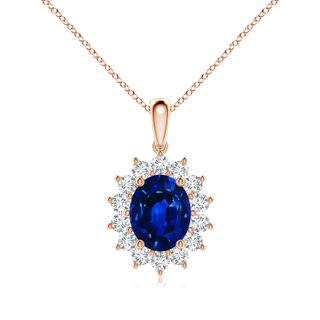 10x8mm AAAA Oval Sapphire Pendant with Floral Diamond Halo in 18K Rose Gold