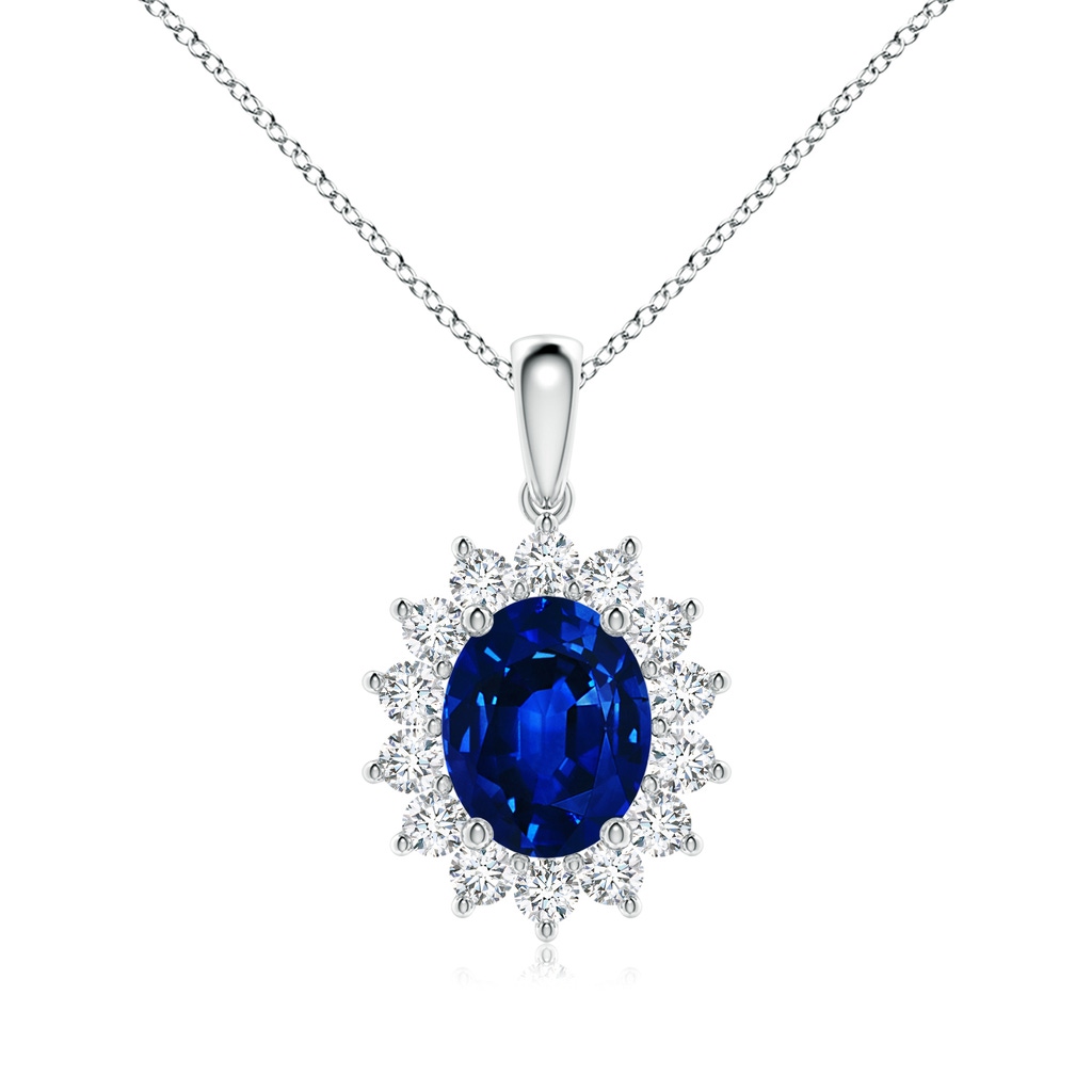 10x8mm AAAA Oval Sapphire Pendant with Floral Diamond Halo in P950 Platinum 