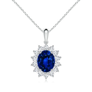 10x8mm AAAA Oval Sapphire Pendant with Floral Diamond Halo in P950 Platinum