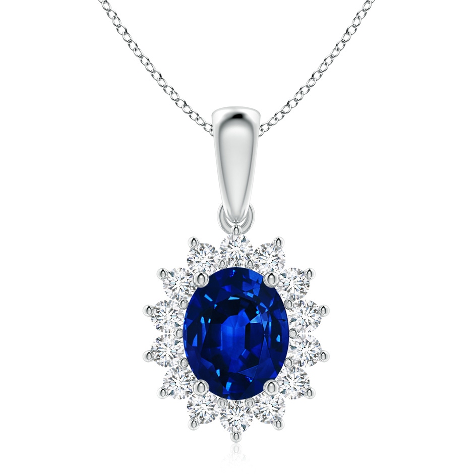 10x8mm AAAA Oval Sapphire Pendant with Floral Diamond Halo in P950 Platinum 