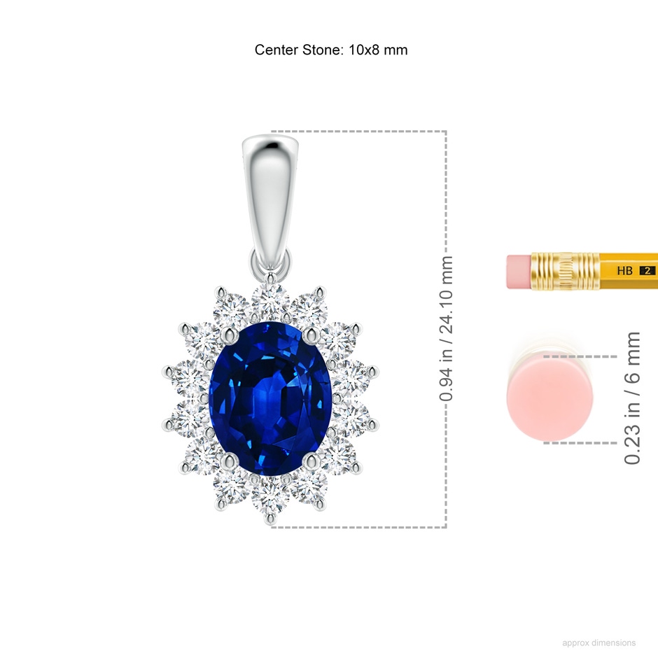 10x8mm AAAA Oval Sapphire Pendant with Floral Diamond Halo in P950 Platinum ruler
