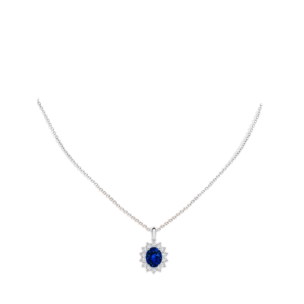 10x8mm AAAA Oval Sapphire Pendant with Floral Diamond Halo in P950 Platinum pen