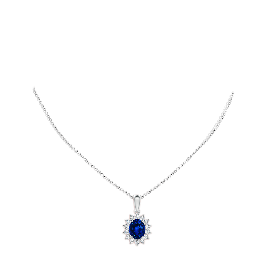 10x8mm AAAA Oval Sapphire Pendant with Floral Diamond Halo in P950 Platinum pen