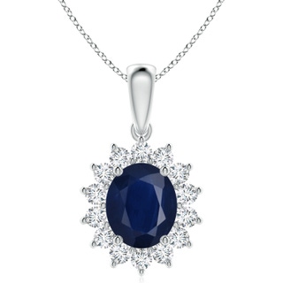 12x10mm A Oval Sapphire Pendant with Floral Diamond Halo in P950 Platinum