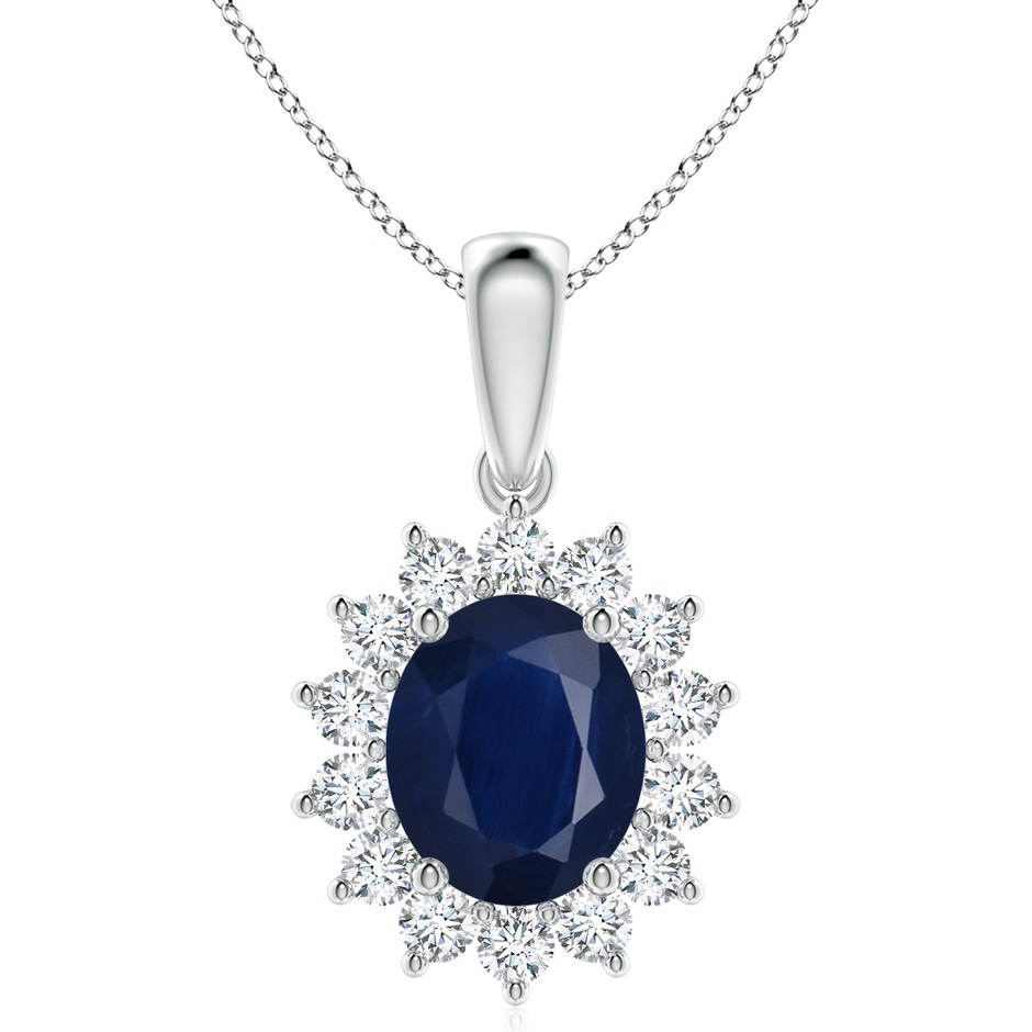 12x10mm A Oval Sapphire Pendant with Floral Diamond Halo in P950 Platinum 