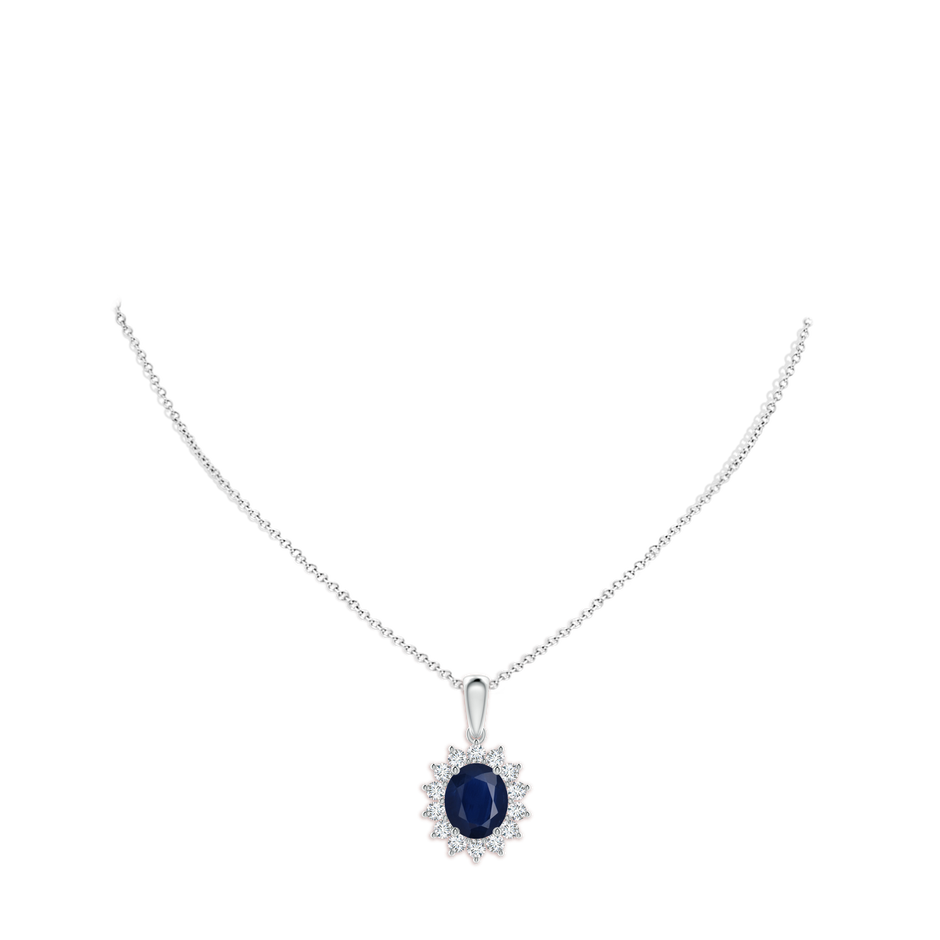 12x10mm A Oval Sapphire Pendant with Floral Diamond Halo in P950 Platinum pen