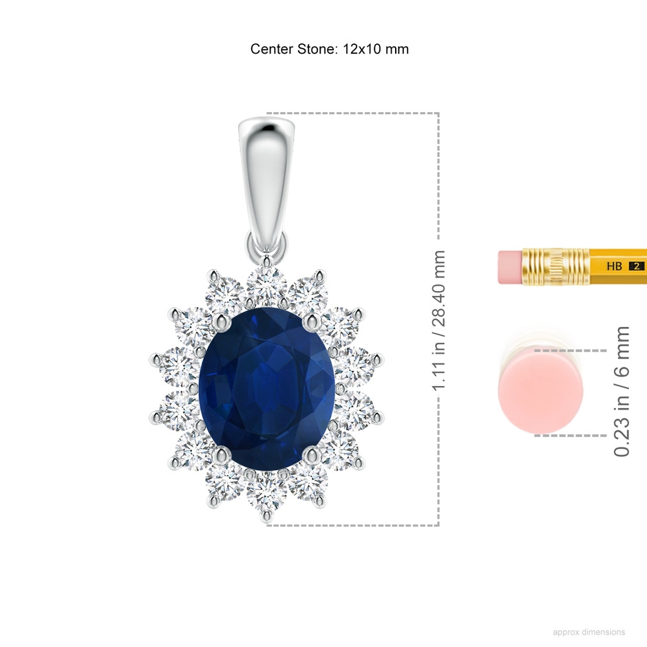12x10mm AA Oval Sapphire Pendant with Floral Diamond Halo in P950 Platinum ruler