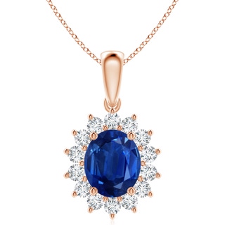 12x10mm AAA Oval Sapphire Pendant with Floral Diamond Halo in 9K Rose Gold