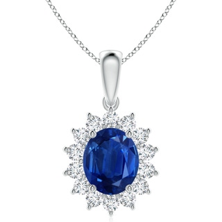 12x10mm AAA Oval Sapphire Pendant with Floral Diamond Halo in P950 Platinum