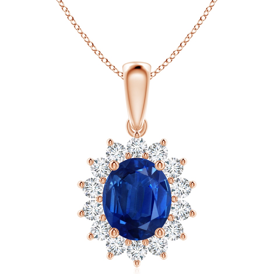 12x10mm AAA Oval Sapphire Pendant with Floral Diamond Halo in Rose Gold 