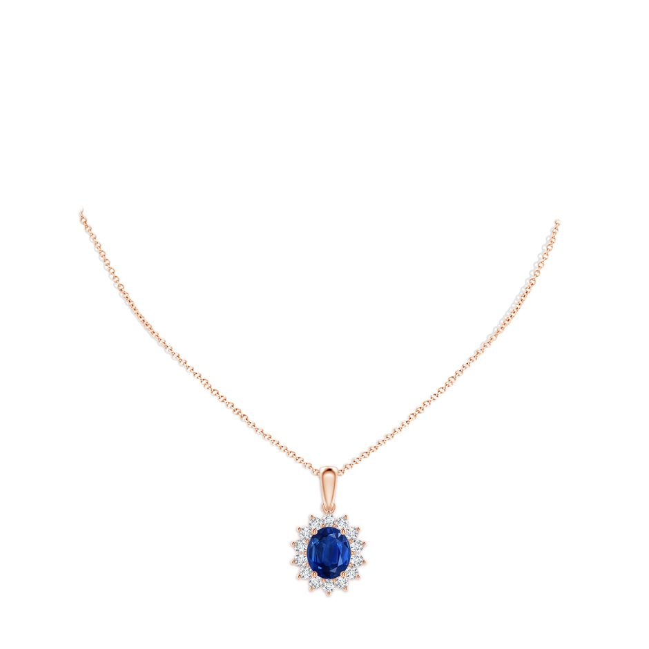 12x10mm AAA Oval Sapphire Pendant with Floral Diamond Halo in Rose Gold pen