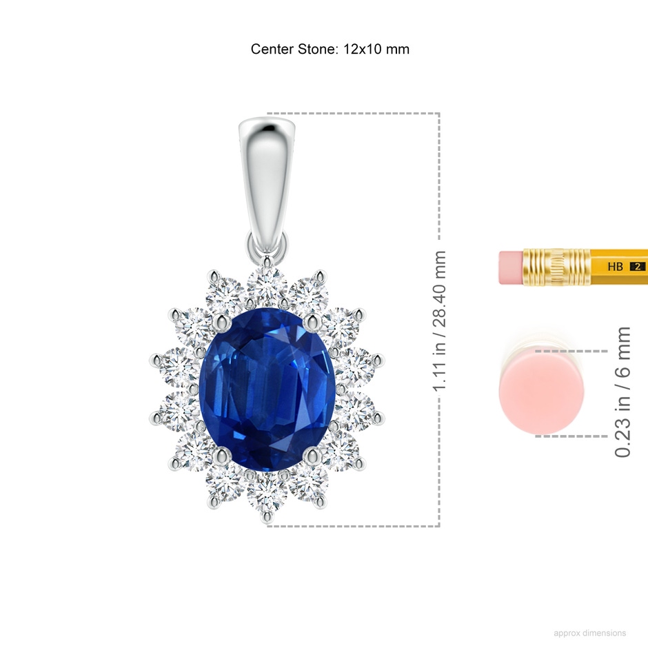 12x10mm AAA Oval Sapphire Pendant with Floral Diamond Halo in White Gold ruler