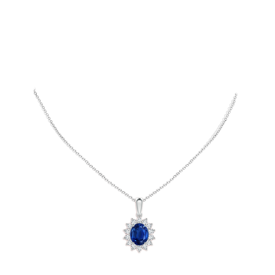 12x10mm AAA Oval Sapphire Pendant with Floral Diamond Halo in White Gold pen