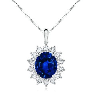 12x10mm AAAA Oval Sapphire Pendant with Floral Diamond Halo in P950 Platinum
