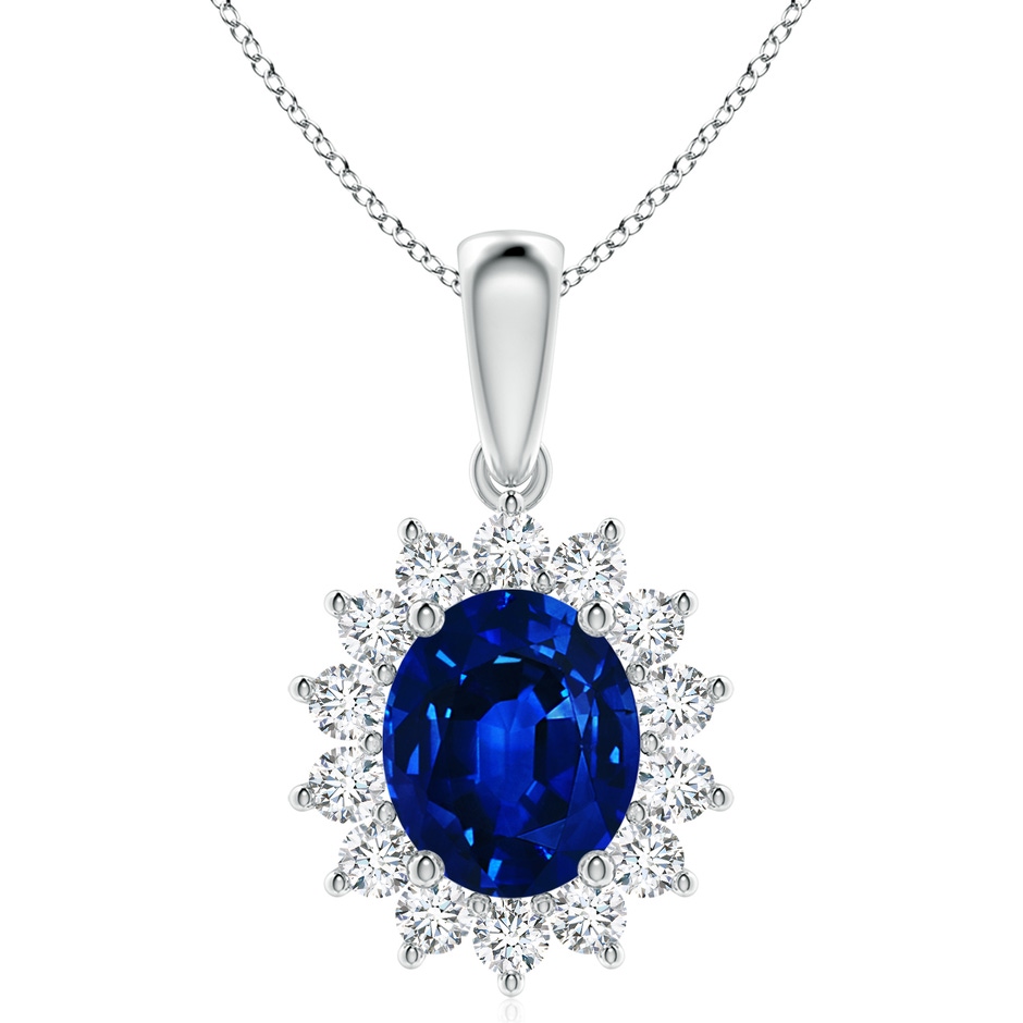12x10mm AAAA Oval Sapphire Pendant with Floral Diamond Halo in P950 Platinum 