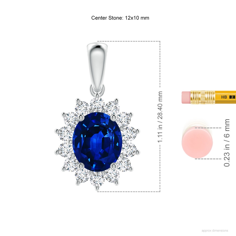 12x10mm AAAA Oval Sapphire Pendant with Floral Diamond Halo in P950 Platinum ruler