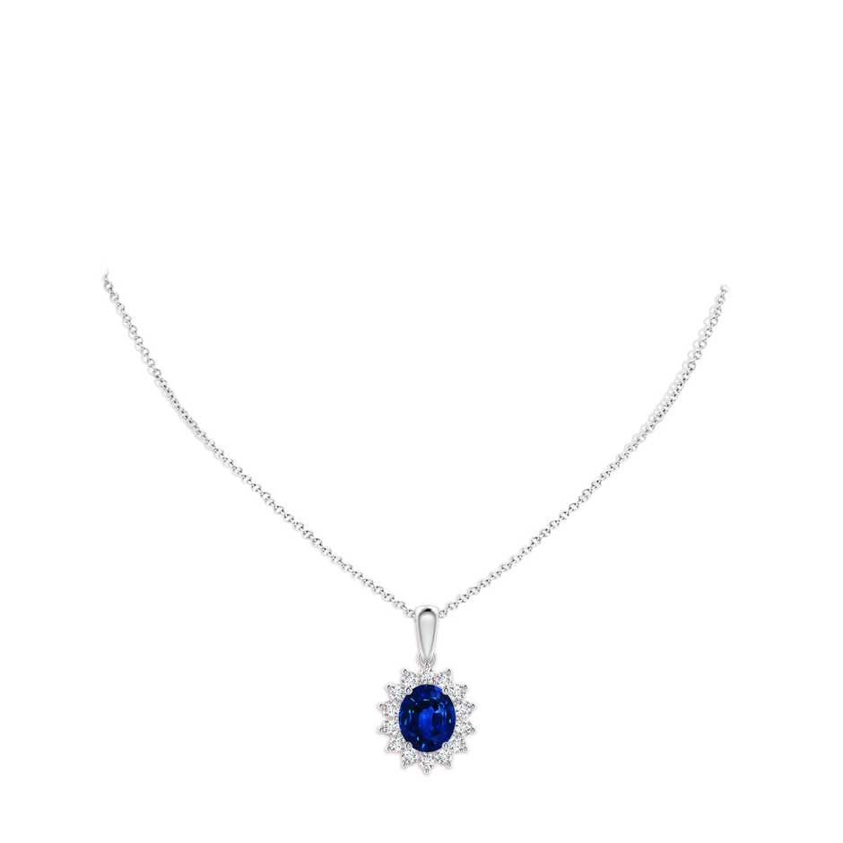 12x10mm AAAA Oval Sapphire Pendant with Floral Diamond Halo in P950 Platinum pen