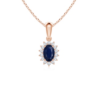 6x4mm A Oval Sapphire Pendant with Floral Diamond Halo in 9K Rose Gold