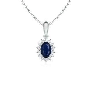 6x4mm A Oval Sapphire Pendant with Floral Diamond Halo in P950 Platinum