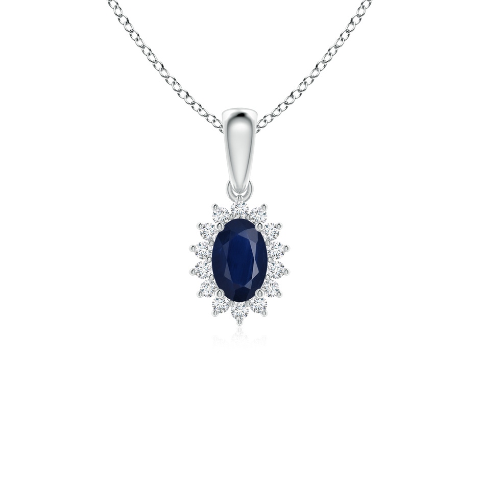 6x4mm A Oval Sapphire Pendant with Floral Diamond Halo in P950 Platinum 